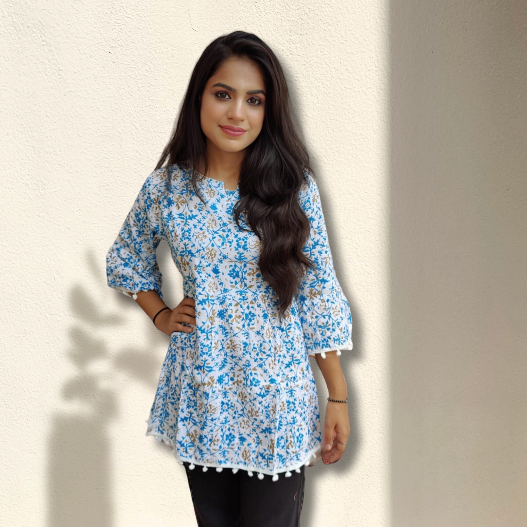 Printed White Rayon Tunic for Women