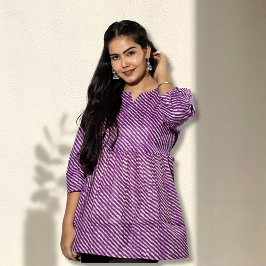 Purple Leheriya Cotton Tunic