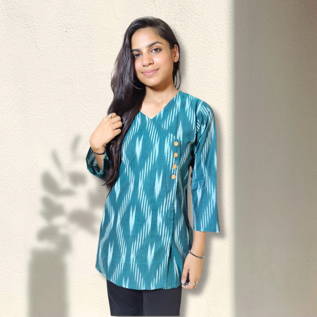 Green Ikkat Cotton Top for Women