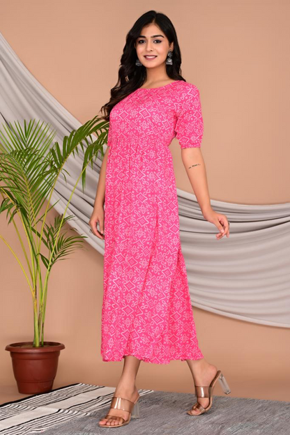 Printed Pink Long  Dress