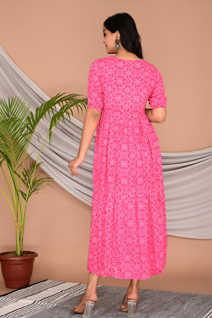 Printed Pink Long  Dress