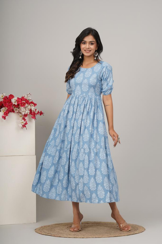 Stylish Printed Blue Dress