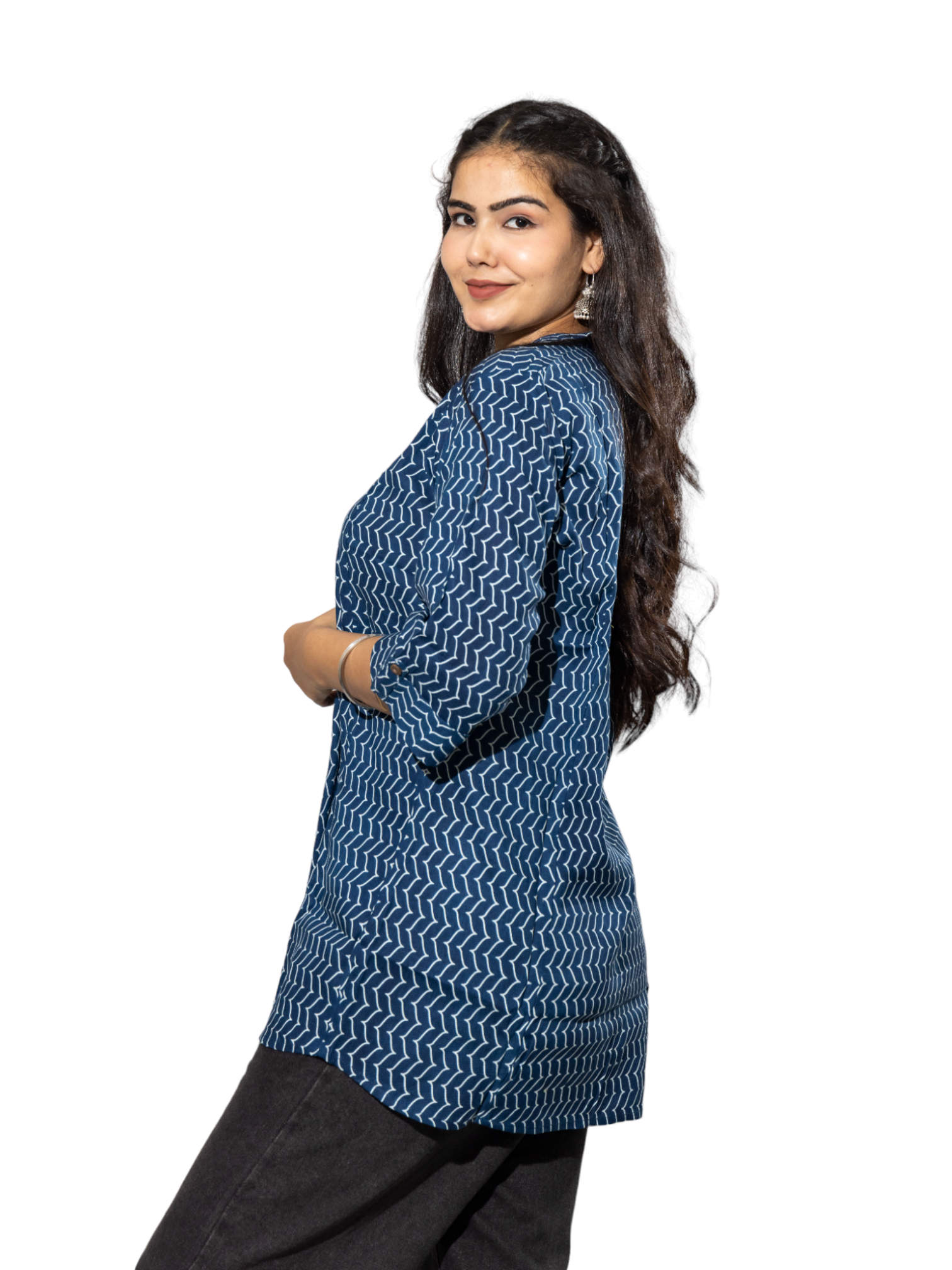 blue printed rayon kurti