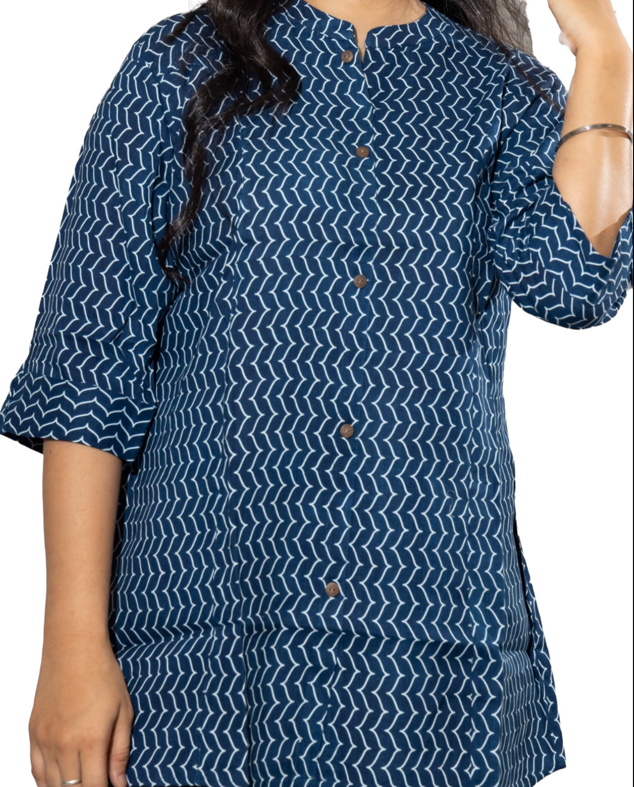 Blue Rayon Printed Princess Cotton Short Kurti