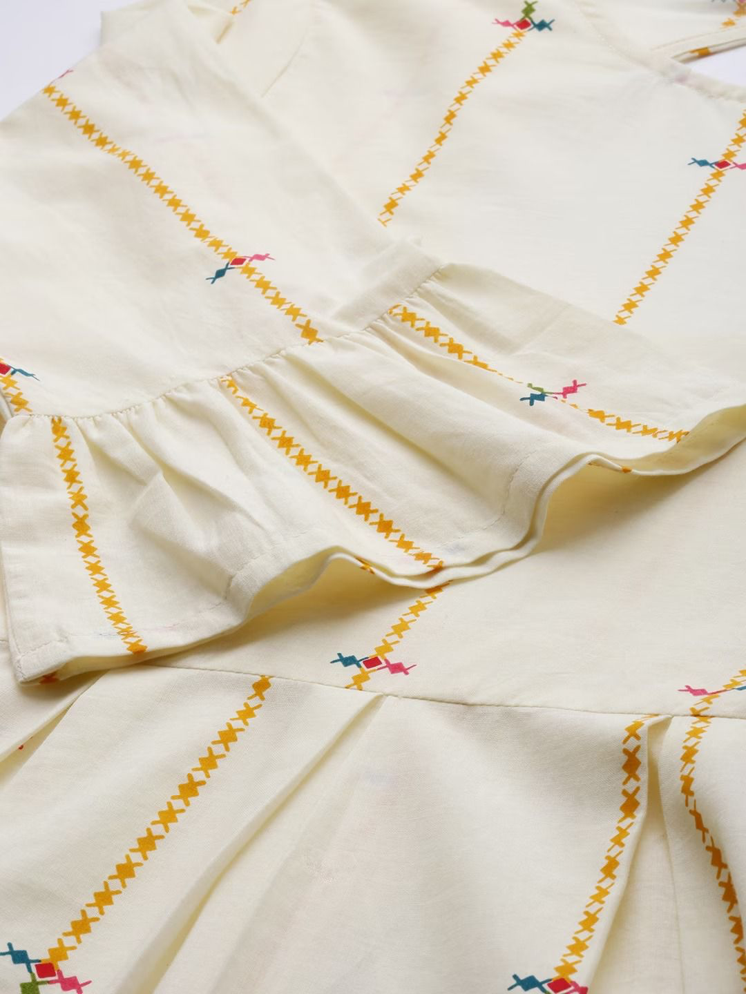 Cream Cotton Tunic Set with Stylish Pants for Women