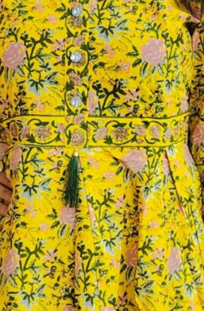 Floral Print Yellow Frock Style Tunic