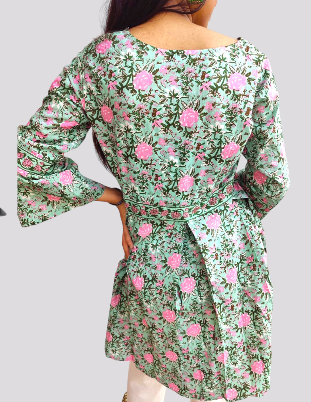 Floral Print Green Tunic Top for Women