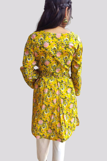 Floral Print Yellow Frock Style Tunic