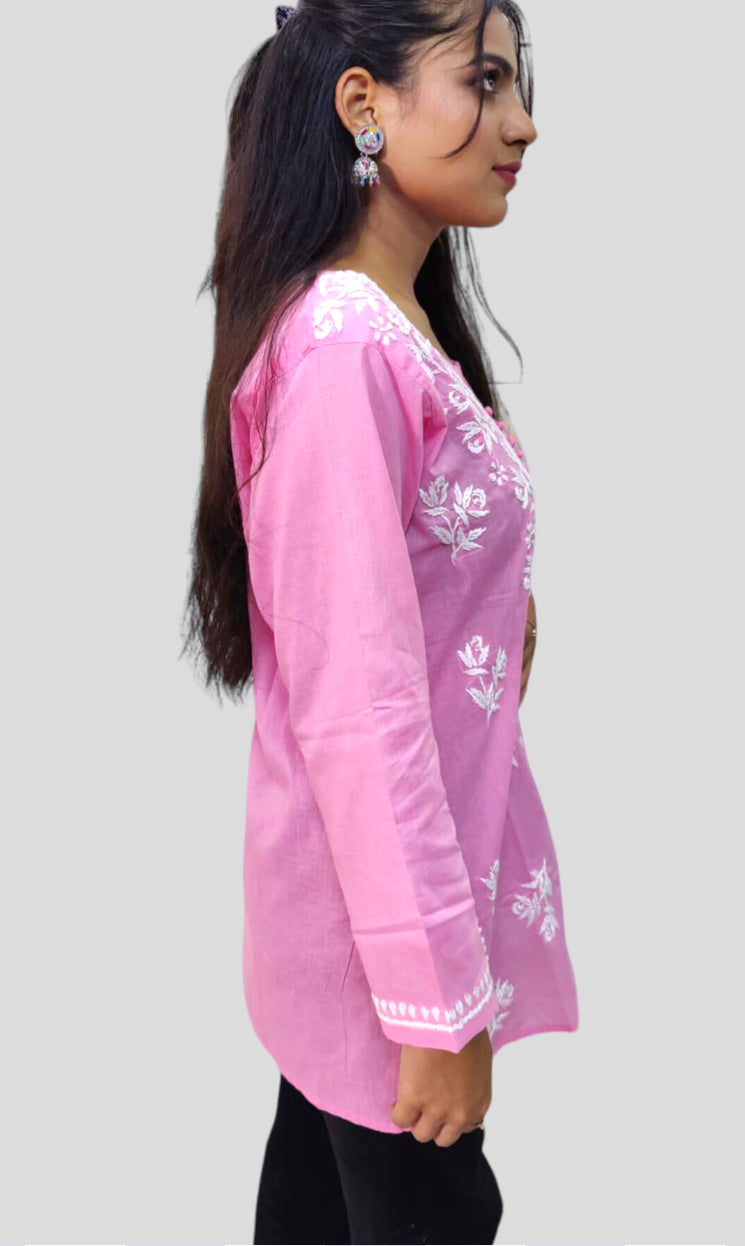 Pink Chikankari Cotton Top for Women