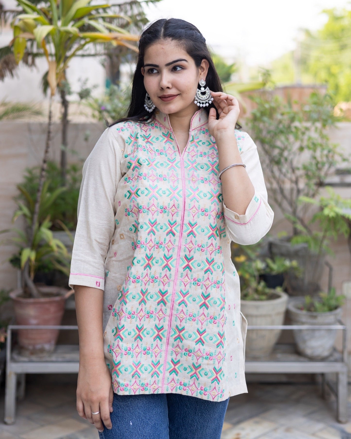 Phulkari Top with Neck Collar