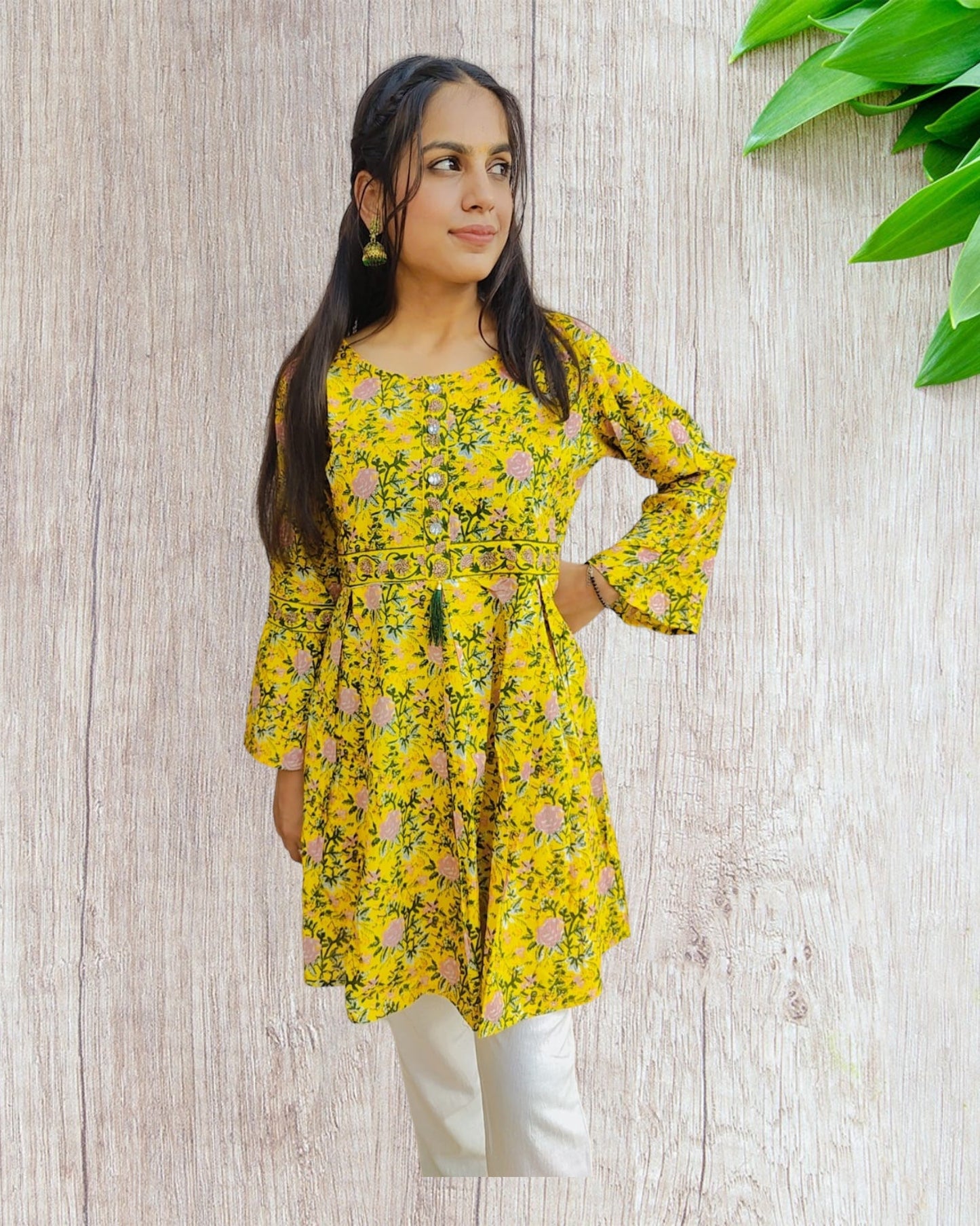 Floral Print Yellow Frock Style Tunic