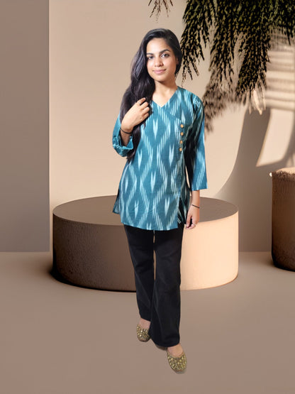 Green Ikkat Cotton Top for Women