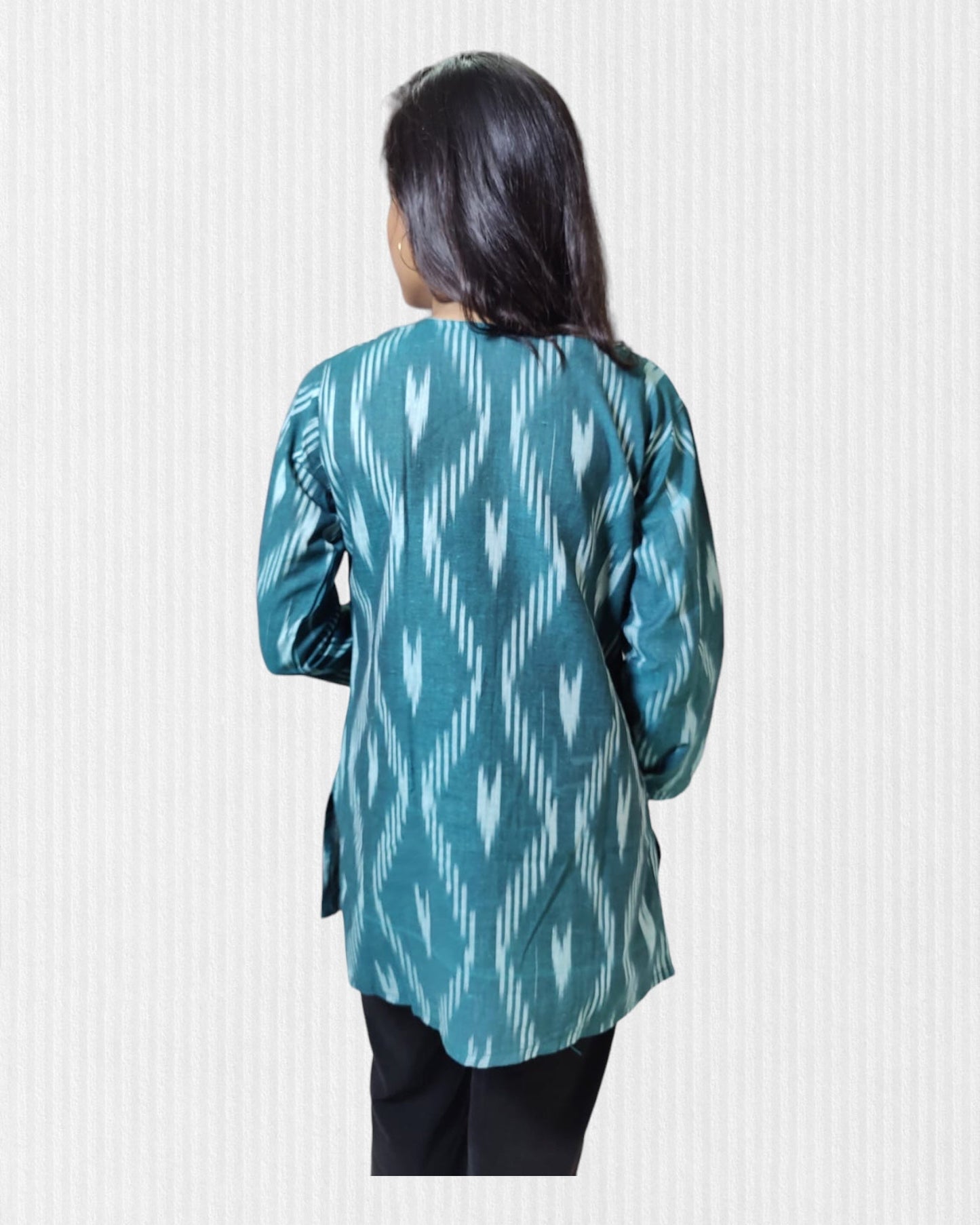 Green Ikkat Cotton Top for Women