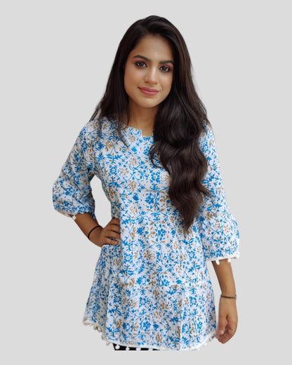 Printed White Rayon Tunic for Women