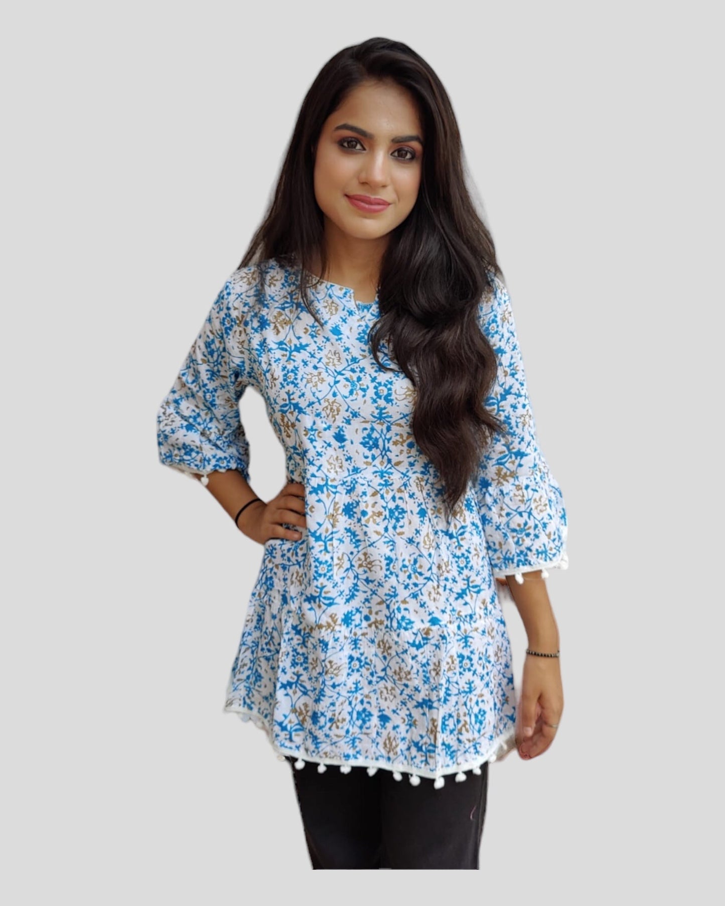 Printed White Rayon Tunic for Women