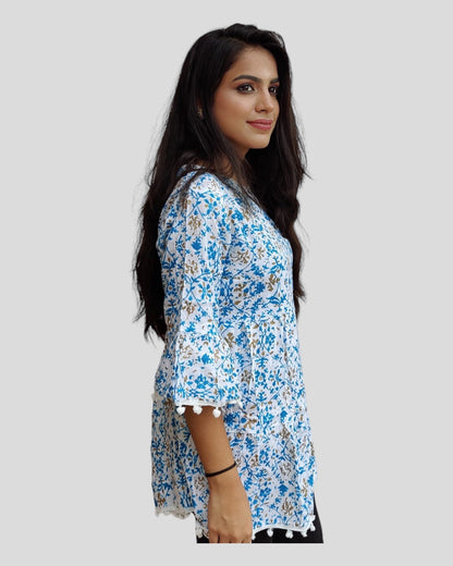 Printed White Rayon Tunic for Women