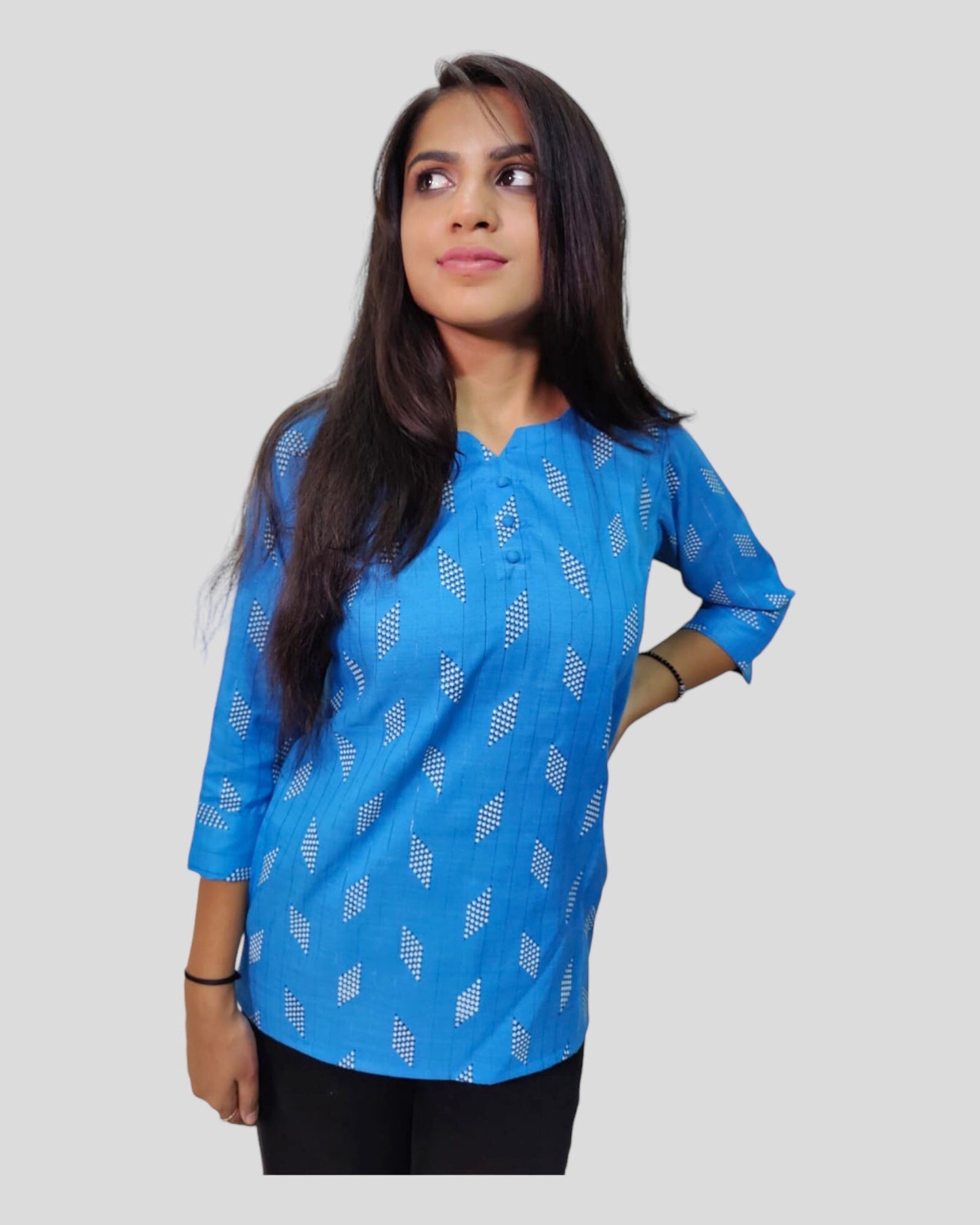 Blue Printed Khadi Top 