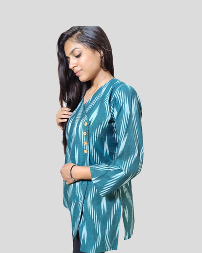 Green Ikkat Cotton Top for Women